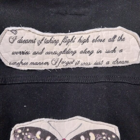 3813 Size XL Upcycled Black Denim Jacket with Quilted Trim. - Picture 7 of 9